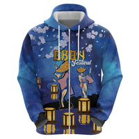 Japan Obon Festival Zip Hoodie Sakura Lanterns With Bon Dance - Wonder Print Shop