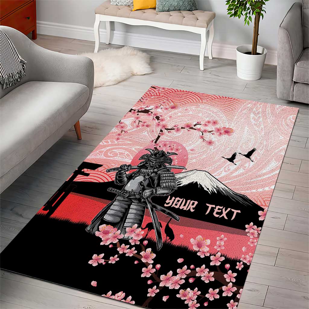 Personalised Japan Samurai Warrior Area Rug Japanese Cherry Blossom Polynesian Pattern - Wonder Print Shop