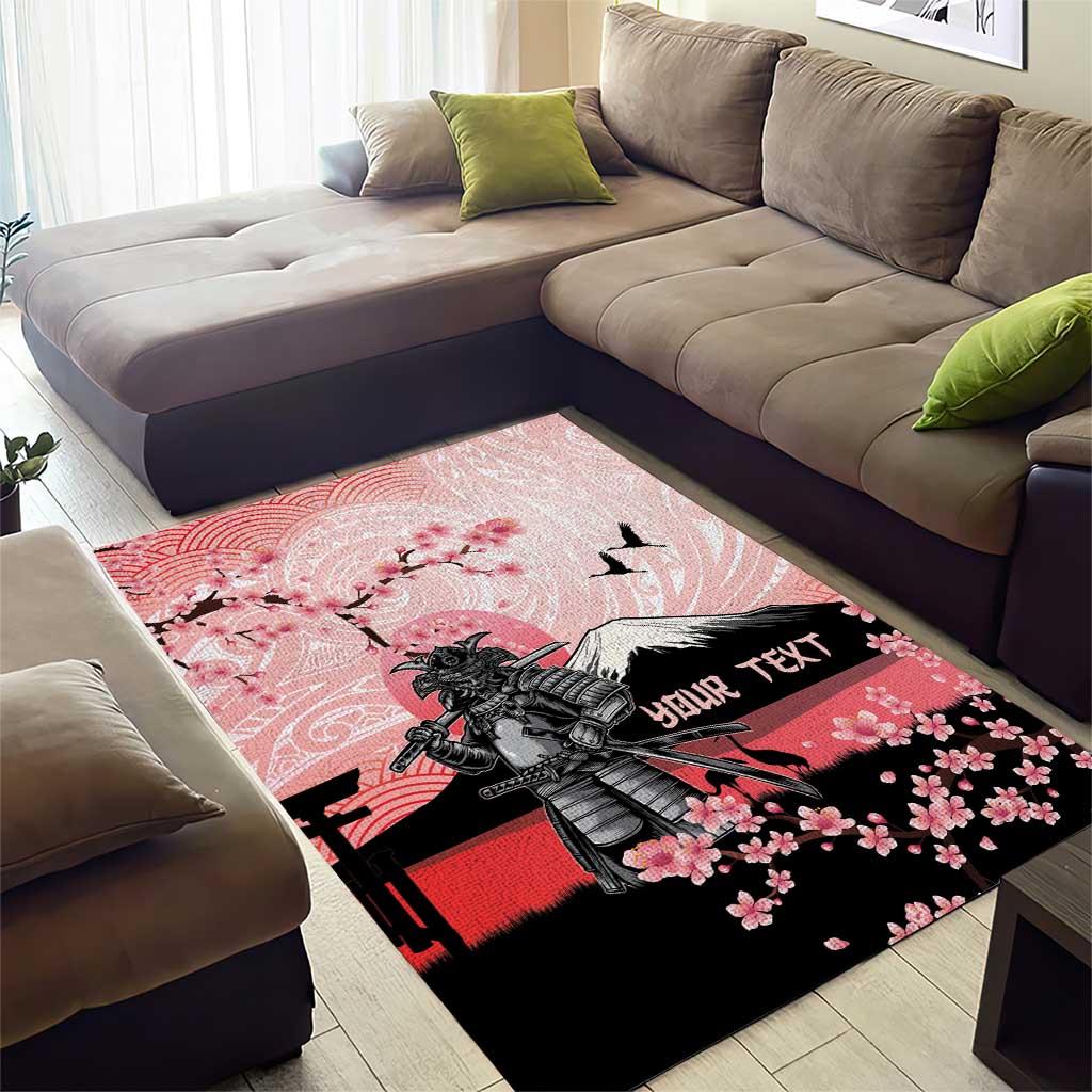 Personalised Japan Samurai Warrior Area Rug Japanese Cherry Blossom Polynesian Pattern - Wonder Print Shop