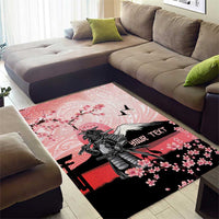 Personalised Japan Samurai Warrior Area Rug Japanese Cherry Blossom Polynesian Pattern - Wonder Print Shop