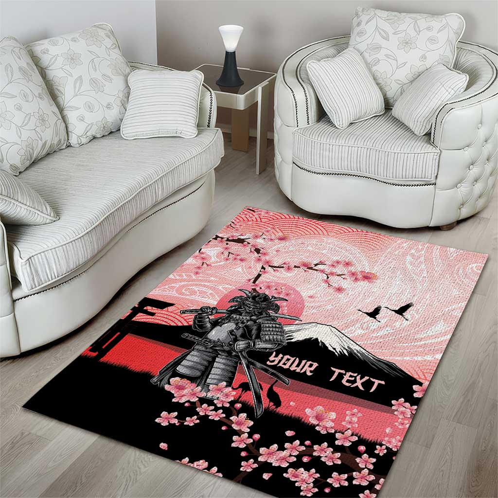 Personalised Japan Samurai Warrior Area Rug Japanese Cherry Blossom Polynesian Pattern - Wonder Print Shop