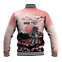 Personalised Japan Samurai Warrior Baseball Jacket Japanese Cherry Blossom Polynesian Pattern - Wonder Print Shop