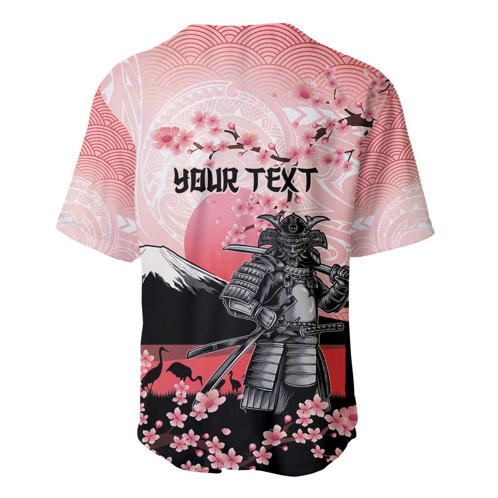 Personalised Japan Samurai Warrior Baseball Jersey Japanese Cherry Blossom Polynesian Pattern - Wonder Print Shop