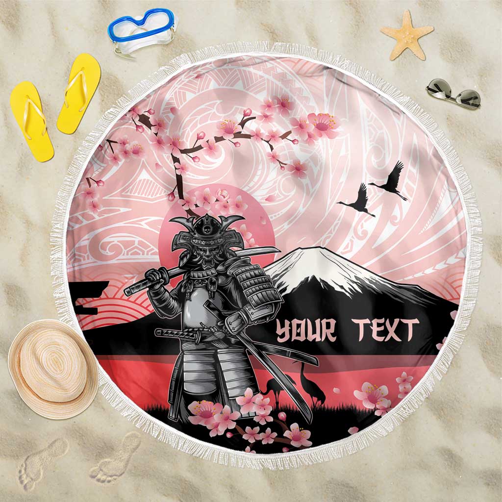 Personalised Japan Samurai Warrior Beach Blanket Japanese Cherry Blossom Polynesian Pattern - Wonder Print Shop