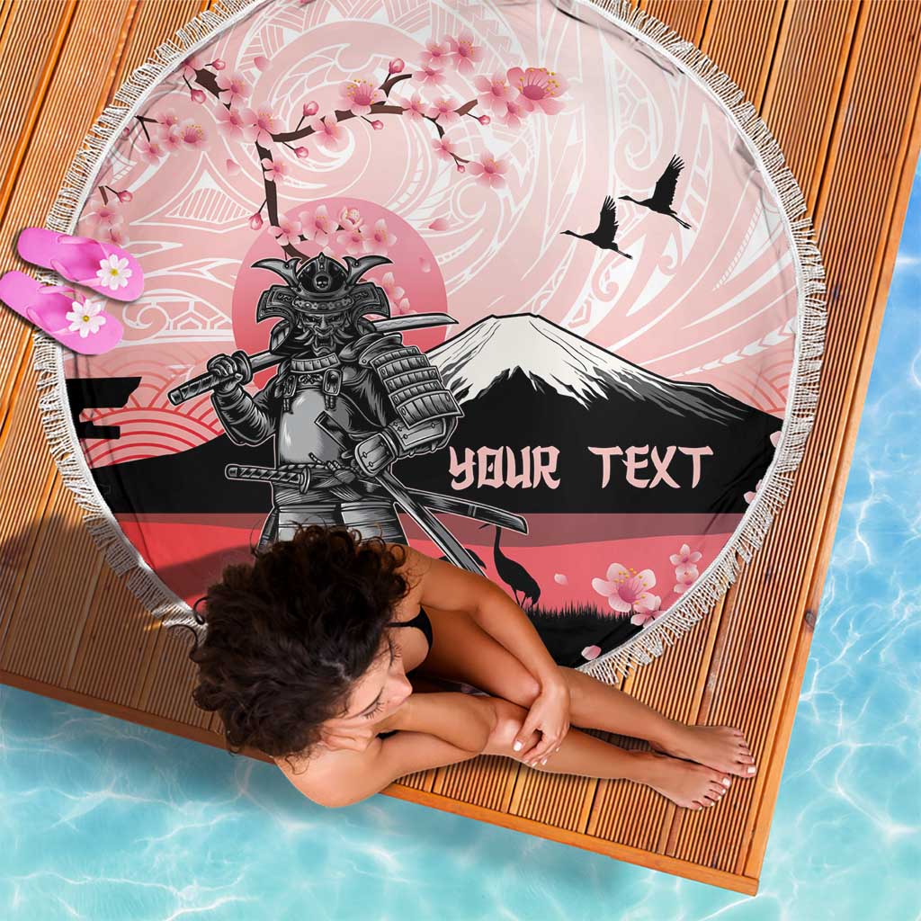 Personalised Japan Samurai Warrior Beach Blanket Japanese Cherry Blossom Polynesian Pattern - Wonder Print Shop