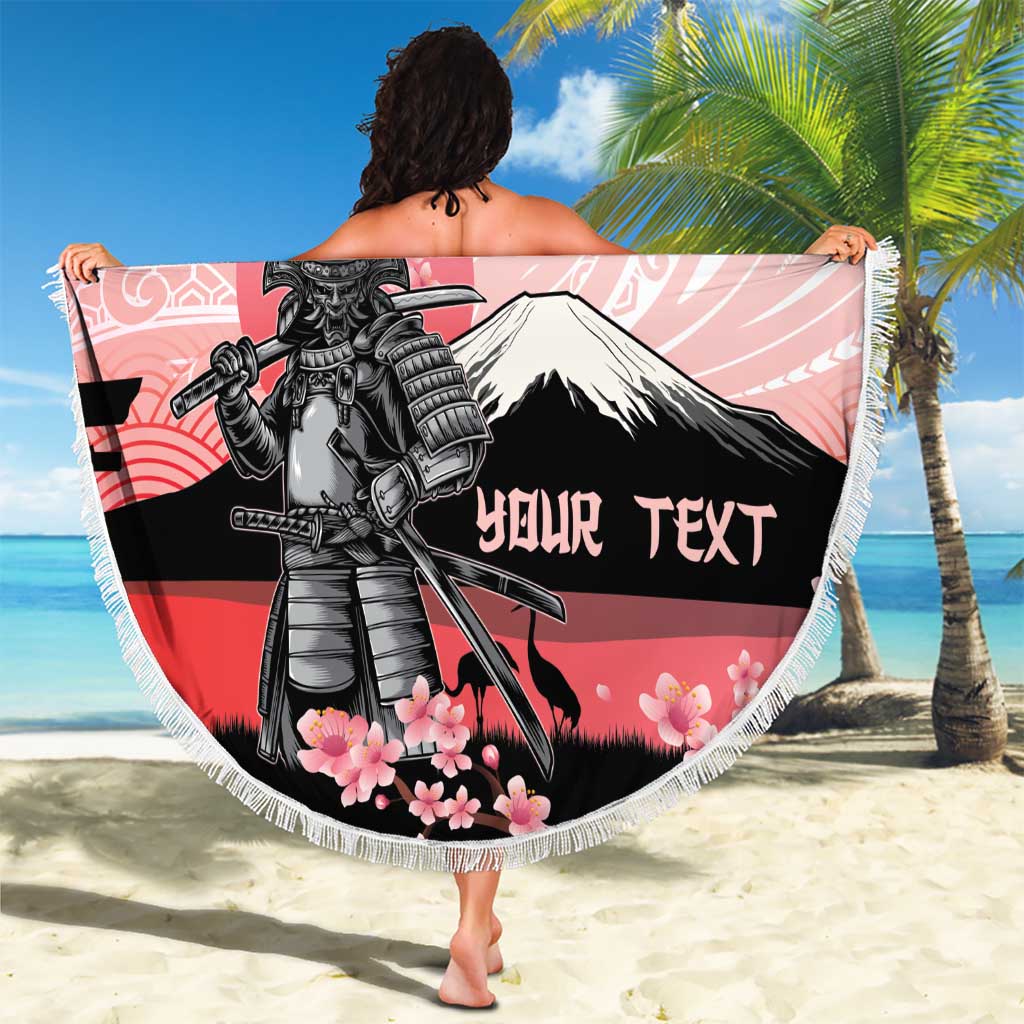 Personalised Japan Samurai Warrior Beach Blanket Japanese Cherry Blossom Polynesian Pattern - Wonder Print Shop