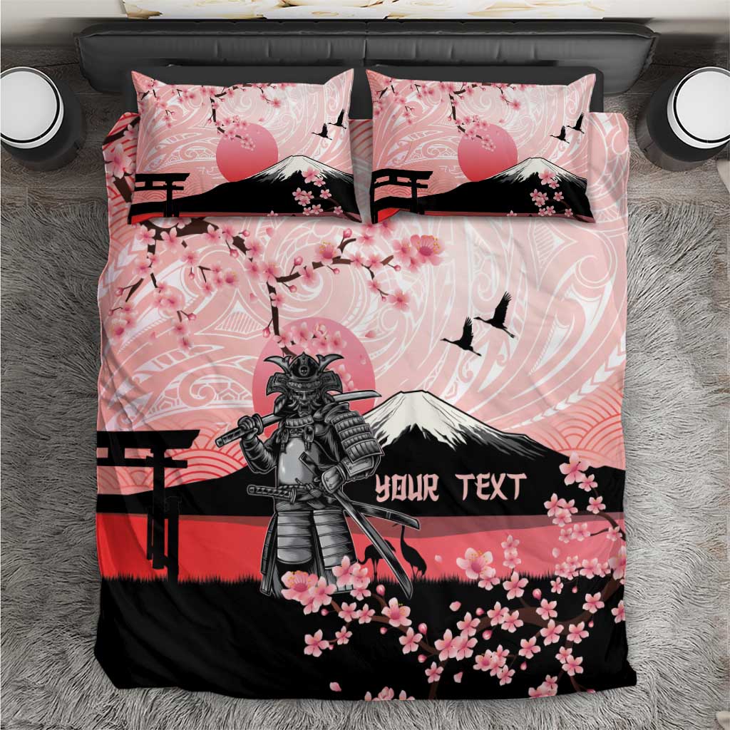 Personalised Japan Samurai Warrior Bedding Set Japanese Cherry Blossom Polynesian Pattern - Wonder Print Shop