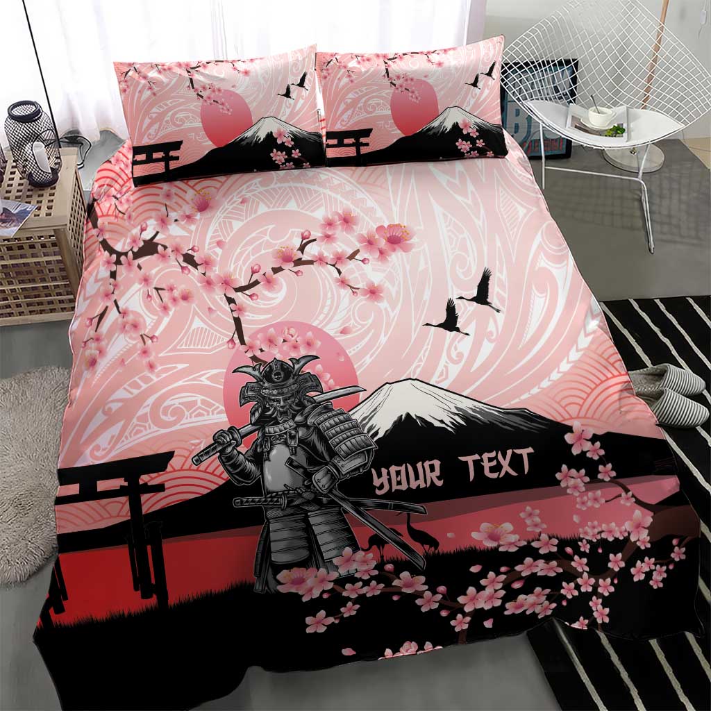 Personalised Japan Samurai Warrior Bedding Set Japanese Cherry Blossom Polynesian Pattern - Wonder Print Shop