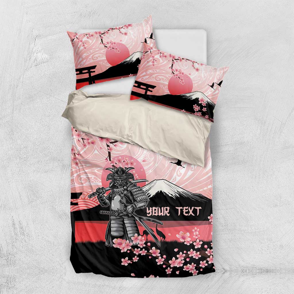 Personalised Japan Samurai Warrior Bedding Set Japanese Cherry Blossom Polynesian Pattern - Wonder Print Shop