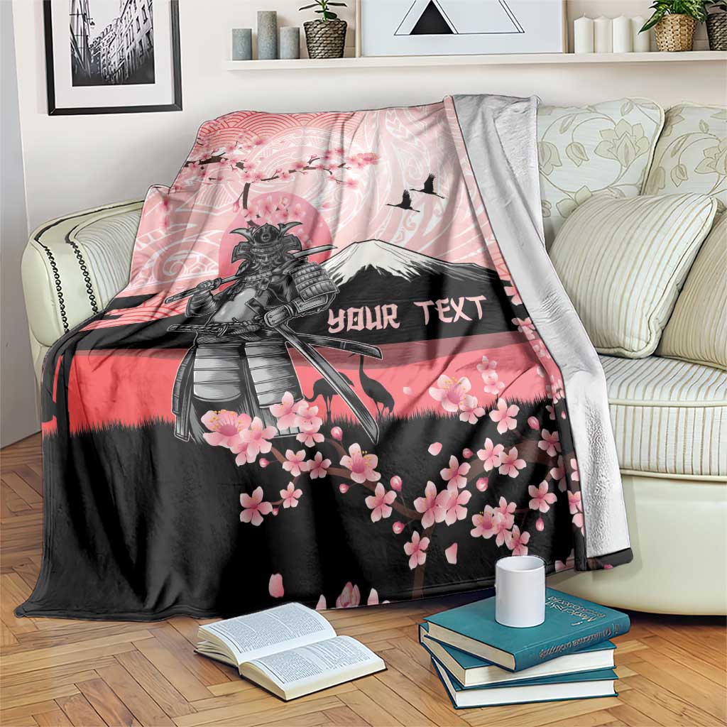 Personalised Japan Samurai Warrior Blanket Japanese Cherry Blossom Polynesian Pattern - Wonder Print Shop