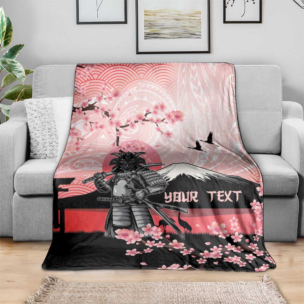 Personalised Japan Samurai Warrior Blanket Japanese Cherry Blossom Polynesian Pattern - Wonder Print Shop