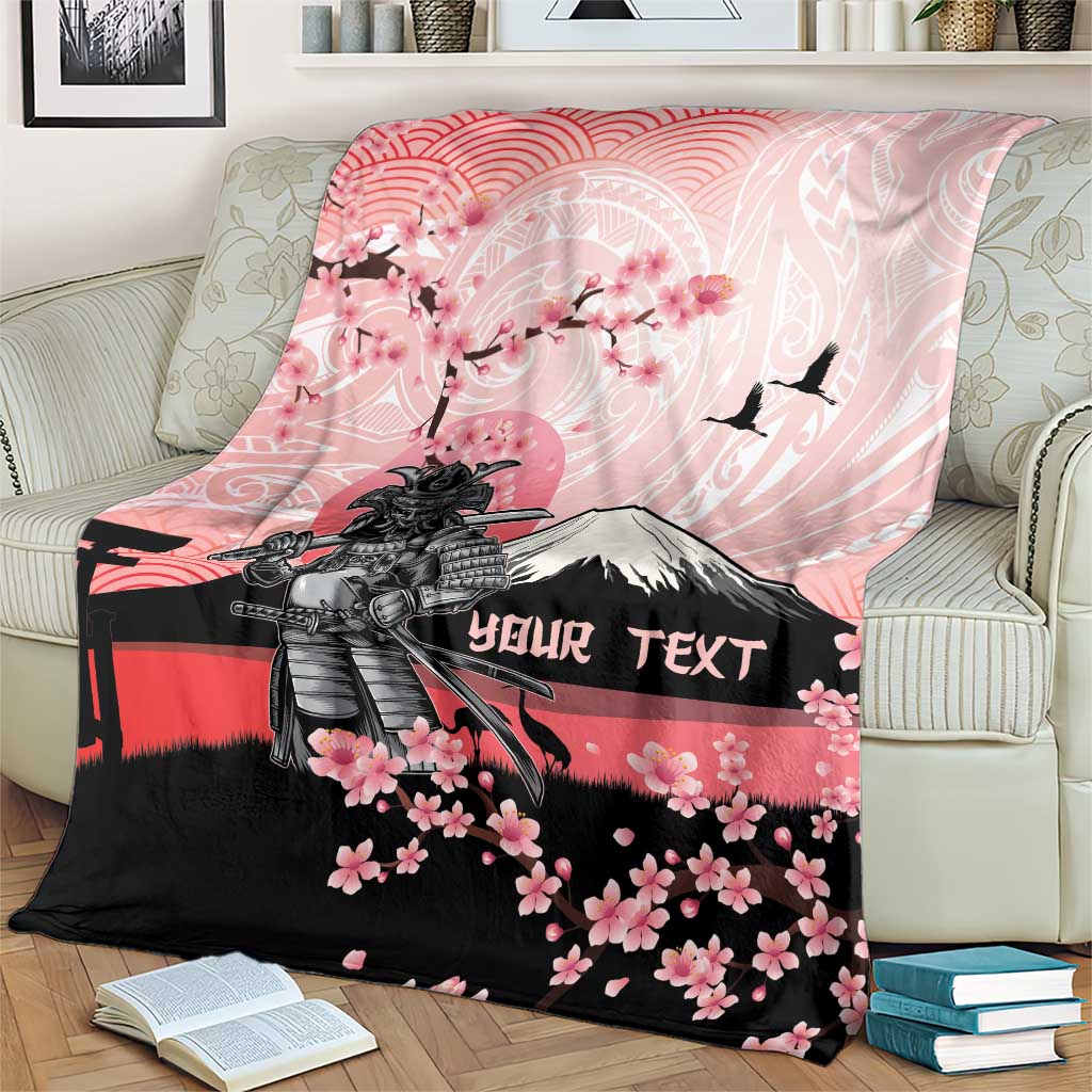 Personalised Japan Samurai Warrior Blanket Japanese Cherry Blossom Polynesian Pattern - Wonder Print Shop