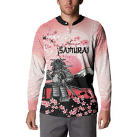 Personalised Japan Samurai Warrior Button Sweatshirt Japanese Cherry Blossom Polynesian Pattern - Wonder Print Shop
