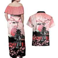 Personalised Japan Samurai Warrior Couples Matching Off Shoulder Maxi Dress and Hawaiian Shirt Japanese Cherry Blossom Polynesian Pattern - Wonder Print Shop