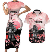 Personalised Japan Samurai Warrior Couples Matching Short Sleeve Bodycon Dress and Hawaiian Shirt Japanese Cherry Blossom Polynesian Pattern - Wonder Print Shop