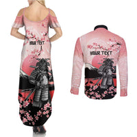 Personalised Japan Samurai Warrior Couples Matching Summer Maxi Dress and Long Sleeve Button Shirt Japanese Cherry Blossom Polynesian Pattern - Wonder Print Shop