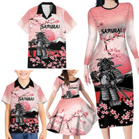 Personalised Japan Samurai Warrior Family Matching Long Sleeve Bodycon Dress and Hawaiian Shirt Japanese Cherry Blossom Polynesian Pattern - Wonder Print Shop