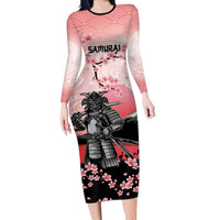 Personalised Japan Samurai Warrior Family Matching Long Sleeve Bodycon Dress and Hawaiian Shirt Japanese Cherry Blossom Polynesian Pattern - Wonder Print Shop