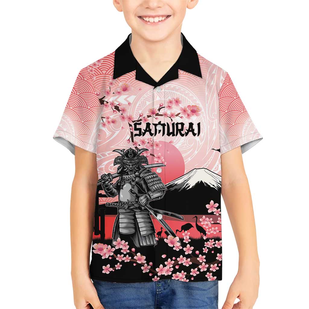 Personalised Japan Samurai Warrior Family Matching Long Sleeve Bodycon Dress and Hawaiian Shirt Japanese Cherry Blossom Polynesian Pattern - Wonder Print Shop