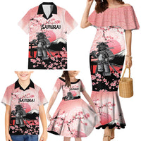 Personalised Japan Samurai Warrior Family Matching Mermaid Dress and Hawaiian Shirt Japanese Cherry Blossom Polynesian Pattern - Wonder Print Shop