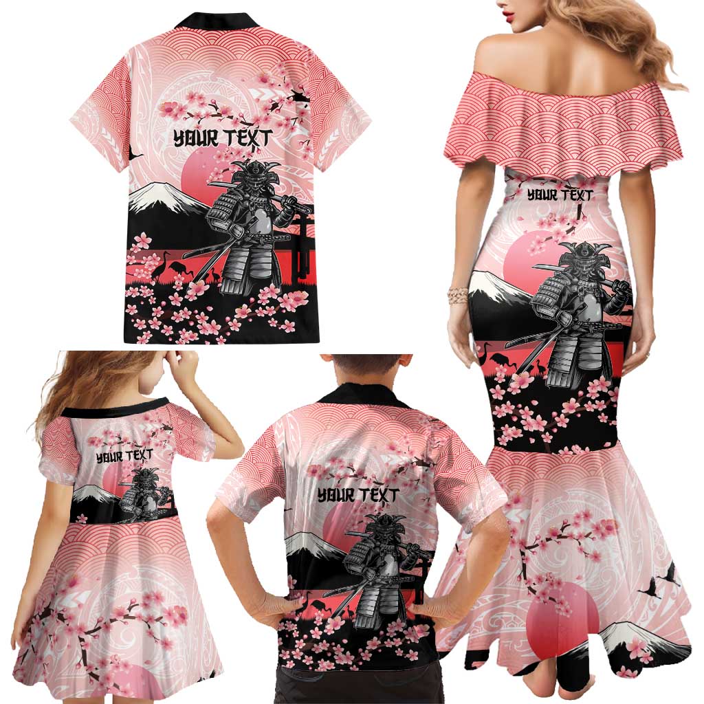 Personalised Japan Samurai Warrior Family Matching Mermaid Dress and Hawaiian Shirt Japanese Cherry Blossom Polynesian Pattern - Wonder Print Shop