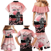 Personalised Japan Samurai Warrior Family Matching Mermaid Dress and Hawaiian Shirt Japanese Cherry Blossom Polynesian Pattern - Wonder Print Shop