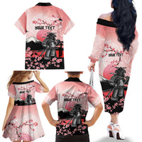 Personalised Japan Samurai Warrior Family Matching Off The Shoulder Long Sleeve Dress and Hawaiian Shirt Japanese Cherry Blossom Polynesian Pattern - Wonder Print Shop