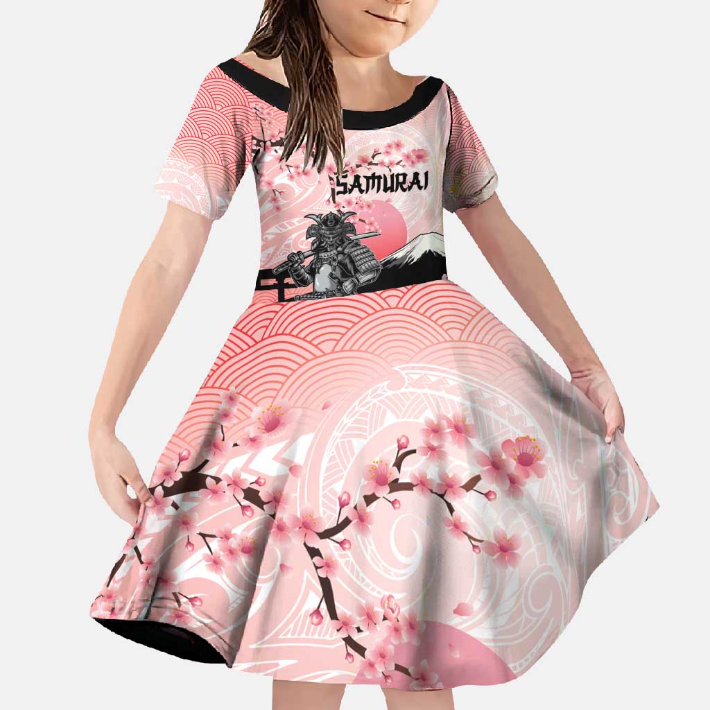 Personalised Japan Samurai Warrior Family Matching Off Shoulder Maxi Dress and Hawaiian Shirt Japanese Cherry Blossom Polynesian Pattern - Wonder Print Shop