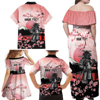 Personalised Japan Samurai Warrior Family Matching Off Shoulder Maxi Dress and Hawaiian Shirt Japanese Cherry Blossom Polynesian Pattern - Wonder Print Shop