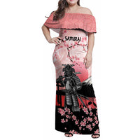 Personalised Japan Samurai Warrior Family Matching Off Shoulder Maxi Dress and Hawaiian Shirt Japanese Cherry Blossom Polynesian Pattern - Wonder Print Shop