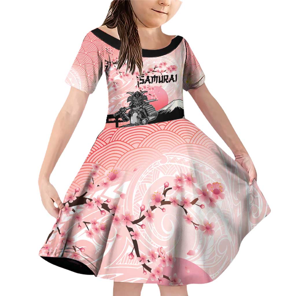 Personalised Japan Samurai Warrior Family Matching Off Shoulder Short Dress and Hawaiian Shirt Japanese Cherry Blossom Polynesian Pattern - Wonder Print Shop