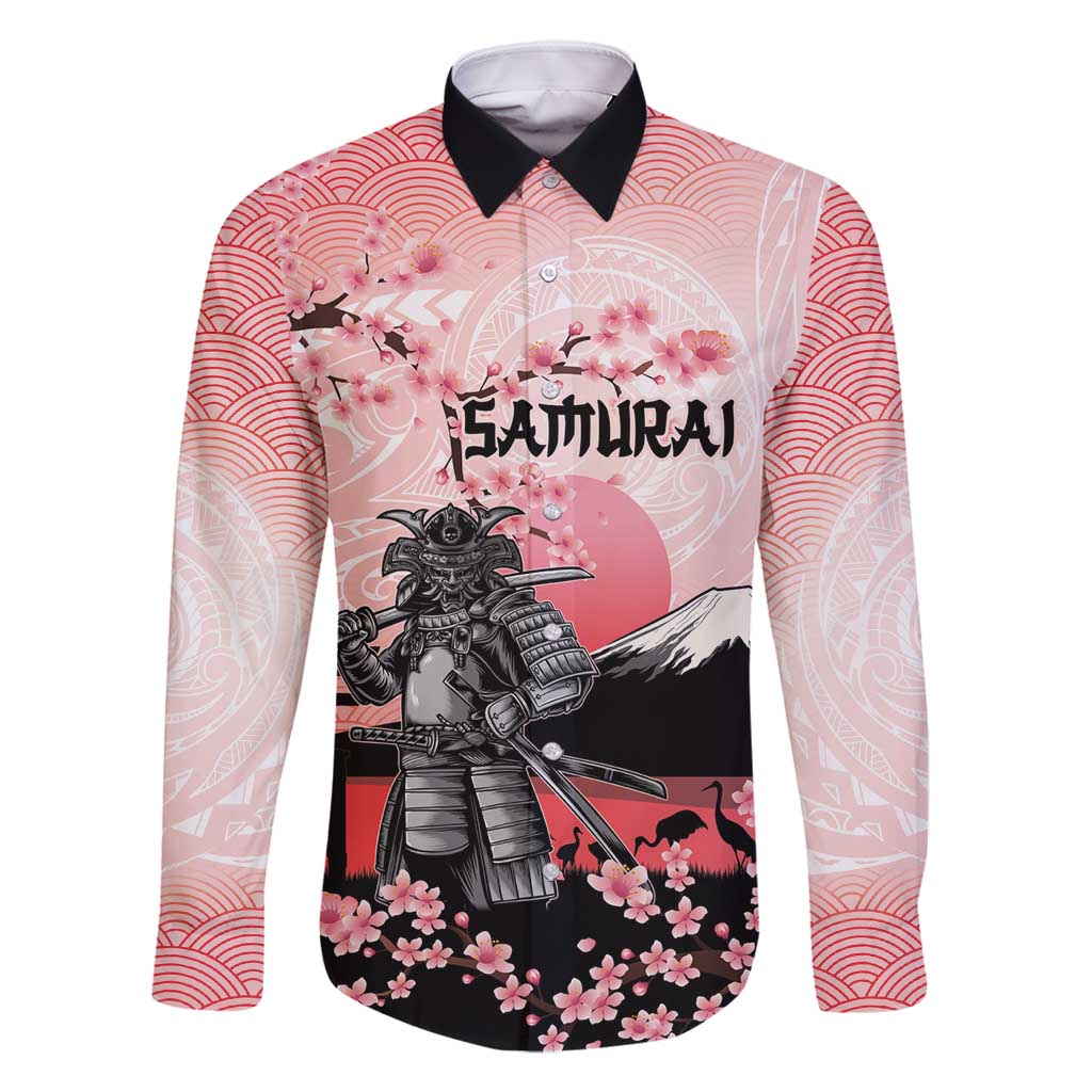 Personalised Japan Samurai Warrior Family Matching Off Shoulder Short Dress and Hawaiian Shirt Japanese Cherry Blossom Polynesian Pattern - Wonder Print Shop