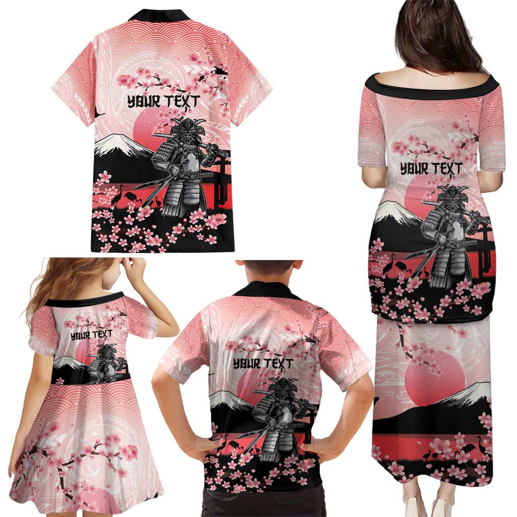 Personalised Japan Samurai Warrior Family Matching Puletasi and Hawaiian Shirt Japanese Cherry Blossom Polynesian Pattern - Wonder Print Shop