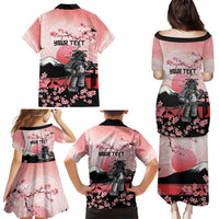 Personalised Japan Samurai Warrior Family Matching Puletasi and Hawaiian Shirt Japanese Cherry Blossom Polynesian Pattern - Wonder Print Shop