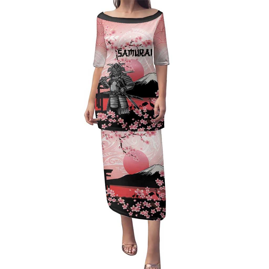 Personalised Japan Samurai Warrior Family Matching Puletasi and Hawaiian Shirt Japanese Cherry Blossom Polynesian Pattern - Wonder Print Shop