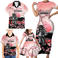 Personalised Japan Samurai Warrior Family Matching Short Sleeve Bodycon Dress and Hawaiian Shirt Japanese Cherry Blossom Polynesian Pattern - Wonder Print Shop