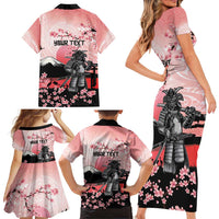 Personalised Japan Samurai Warrior Family Matching Short Sleeve Bodycon Dress and Hawaiian Shirt Japanese Cherry Blossom Polynesian Pattern - Wonder Print Shop