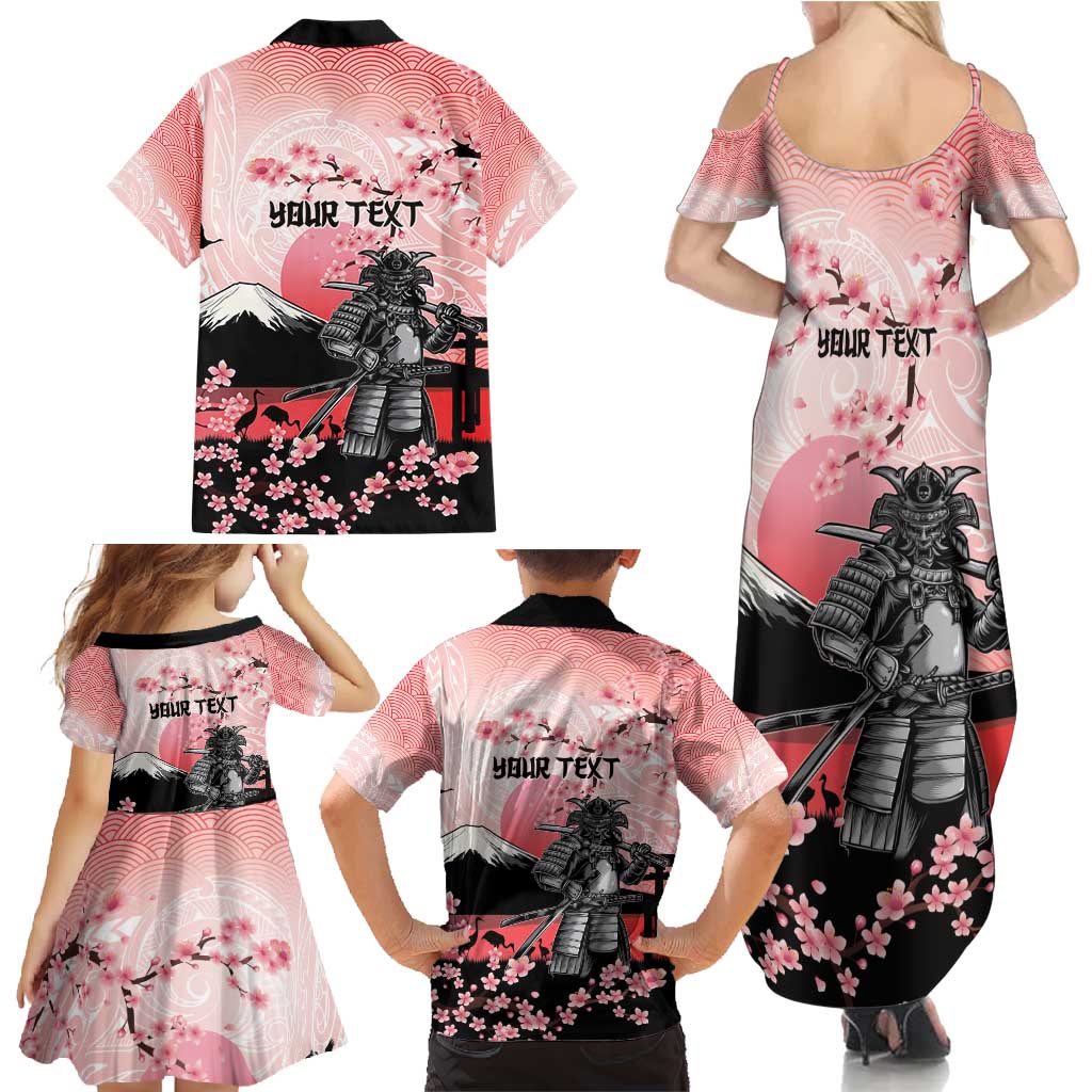 Personalised Japan Samurai Warrior Family Matching Summer Maxi Dress and Hawaiian Shirt Japanese Cherry Blossom Polynesian Pattern - Wonder Print Shop