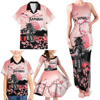Personalised Japan Samurai Warrior Family Matching Tank Maxi Dress and Hawaiian Shirt Japanese Cherry Blossom Polynesian Pattern - Wonder Print Shop