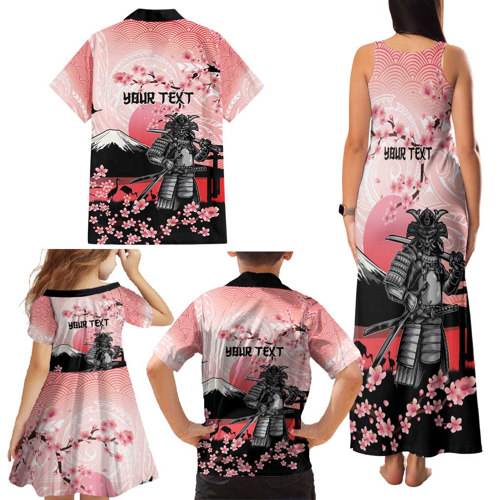 Personalised Japan Samurai Warrior Family Matching Tank Maxi Dress and Hawaiian Shirt Japanese Cherry Blossom Polynesian Pattern - Wonder Print Shop