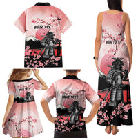 Personalised Japan Samurai Warrior Family Matching Tank Maxi Dress and Hawaiian Shirt Japanese Cherry Blossom Polynesian Pattern - Wonder Print Shop