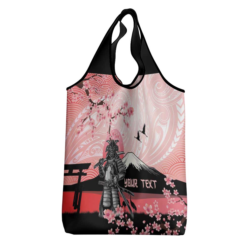 Personalised Japan Samurai Warrior Grocery Bag Japanese Cherry Blossom Polynesian Pattern - Wonder Print Shop