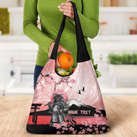 Personalised Japan Samurai Warrior Grocery Bag Japanese Cherry Blossom Polynesian Pattern - Wonder Print Shop