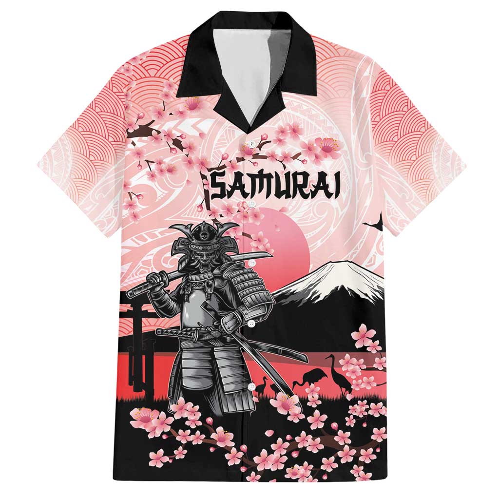 Personalised Japan Samurai Warrior Hawaiian Shirt Japanese Cherry Blossom Polynesian Pattern - Wonder Print Shop