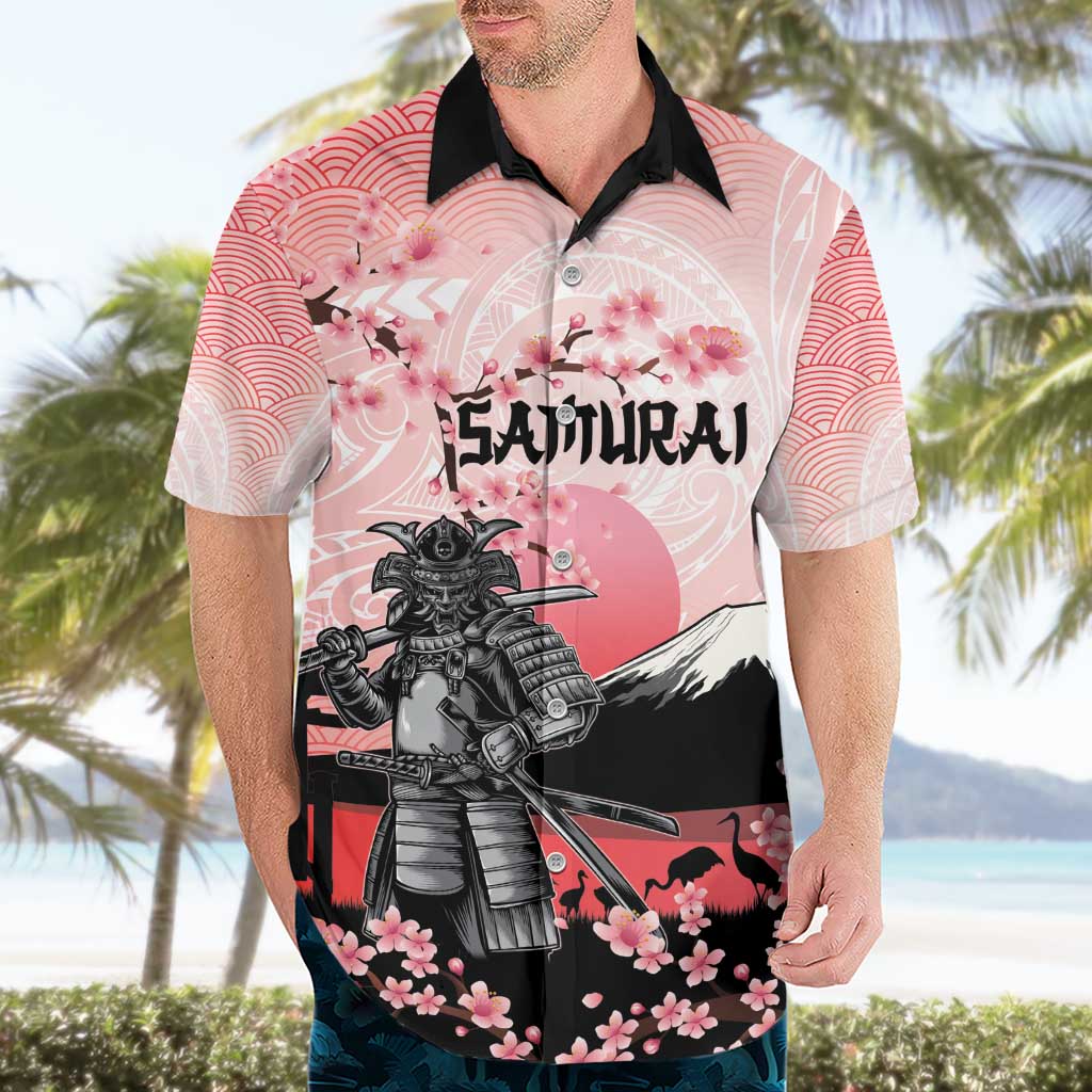 Personalised Japan Samurai Warrior Hawaiian Shirt Japanese Cherry Blossom Polynesian Pattern - Wonder Print Shop