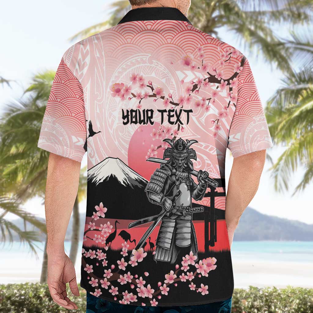 Personalised Japan Samurai Warrior Hawaiian Shirt Japanese Cherry Blossom Polynesian Pattern - Wonder Print Shop
