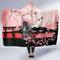 Personalised Japan Samurai Warrior Hooded Blanket Japanese Cherry Blossom Polynesian Pattern - Wonder Print Shop