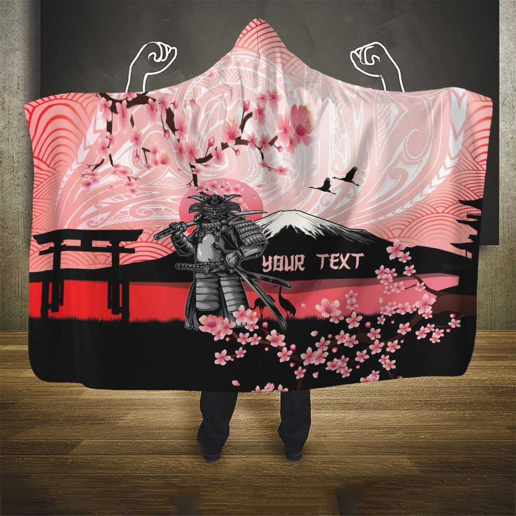 Personalised Japan Samurai Warrior Hooded Blanket Japanese Cherry Blossom Polynesian Pattern - Wonder Print Shop