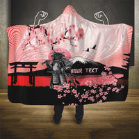 Personalised Japan Samurai Warrior Hooded Blanket Japanese Cherry Blossom Polynesian Pattern - Wonder Print Shop
