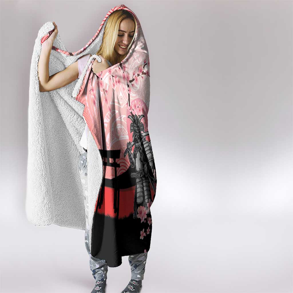 Personalised Japan Samurai Warrior Hooded Blanket Japanese Cherry Blossom Polynesian Pattern - Wonder Print Shop